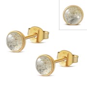 14K Gold Plated | Labradorite Round Sterling Silver Stud Earrings, e440st